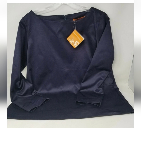 Roberta Freymann Tops - Roberta Freymann Irina Cotton Sateen Blouse - Small Navy Blue